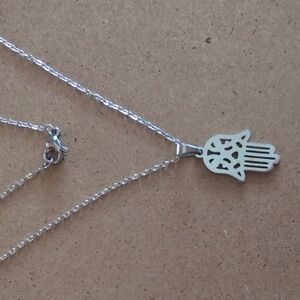 Silver Stainless Steel Hamsa Hand Necklace